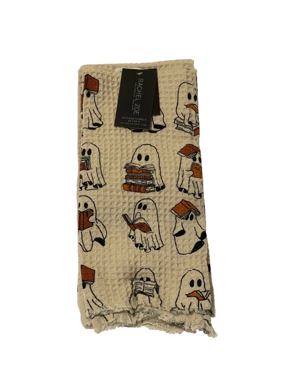 Rachel Zoe Halloween Kitchen Towels Set of 3 Ghosts Reading Books 20"x28" - NWT